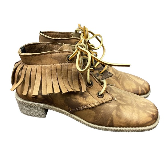 1960s Mod NIB Brown Leather Swirl Design Fringe Ankle Boots / Women’s 6M - Picture 6 of 6